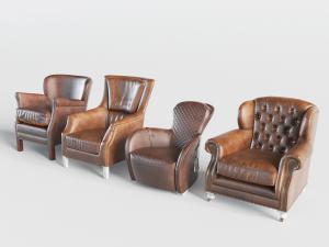 欧式咖啡色皮革单人沙发3d模型 欧式咖啡色皮革单人沙发