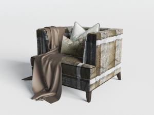 美式方格图案的单人沙发3d模型 美式方格图案的单人沙发