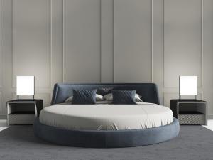 简欧蓝色带靠背的圆床