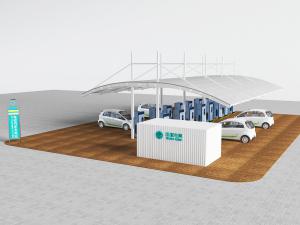 现代雨棚下的电动车充电桩充电站