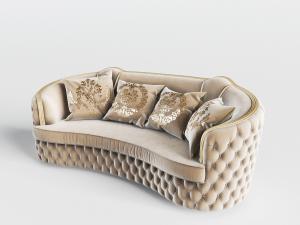 欧式菱形浅咖啡色软包弧形多人沙发3d模型 欧式菱形浅咖啡色软包弧形多人沙发