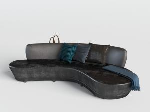 后现代弧形皮革多人沙发