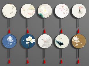 中式圆形荷花图案的墙饰挂件