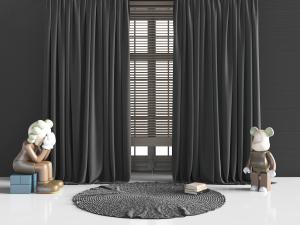北欧黑色窗帘百叶窗3d模型 北欧黑色窗帘百叶窗