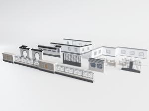 中式建筑围墙、拱形门和围栏