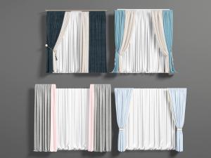 中式现代蓝色窗帘窗纱3d模型 中式现代蓝色窗帘窗纱