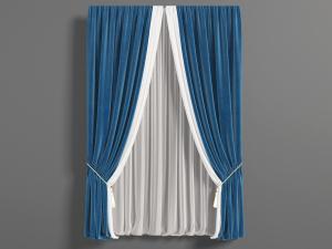现代蓝色窗帘窗纱3d模型 现代蓝色窗帘窗纱