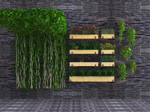 现代实木花盆植物墙盆栽植物