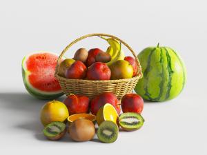 藤编水果篮里的苹果橙子和香蕉