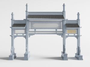 中式建筑三门洞大门