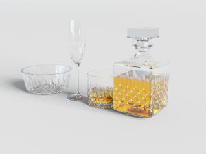 欧式花纹玻璃酒瓶酒杯3d模型 欧式花纹玻璃酒瓶酒杯
