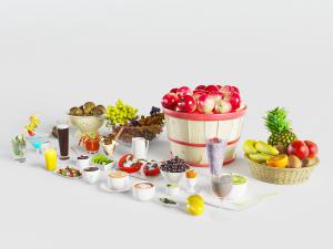 苹果框、水果篮和咖啡橙汁食物食品