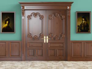 欧式带墙裙的室内双扇实木大门