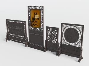 中式酒店玄关实木雕花仿古可移动屏风