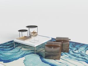 现代方形大理石茶几和方形坐墩3d模型 现代方形大理石茶几和方形坐墩