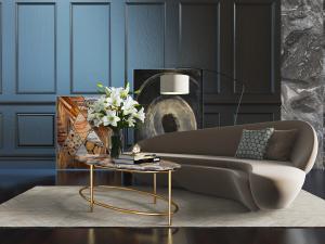 后现代弧形褐色多人沙发、椭圆形茶几3d模型 后现代弧形褐色多人沙发、椭圆形茶几