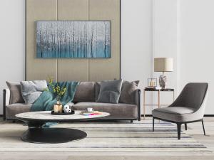 新中式多人沙发、沙发椅子和茶几组合