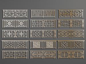 新中式金属栏杆护栏3d模型 新中式金属栏杆护栏