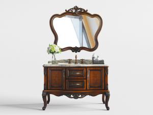 欧式古典带雕花镜面的洗手台、洗手盆