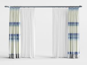 现代地中海蓝白色相间花纹的窗帘3d模型 现代地中海蓝白色相间花纹的窗帘