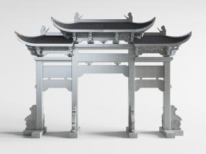 中式传统建筑水泥大门牌坊