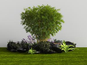 中式庭院竹子、石头景观小品