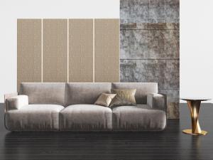 现代布艺多人沙发、边几