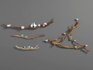 中式树枝小鸟墙饰挂件