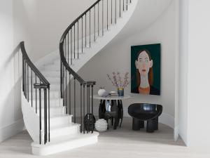 现代黑色护栏的白色旋转楼梯3d模型 现代黑色护栏的白色旋转楼梯