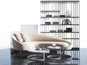 后现代弧形多人沙发、茶几组合