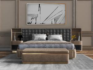 新中式软包床头双人床床头柜