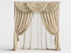 欧式双扇窗帘窗纱3d模型 欧式双扇窗帘窗纱