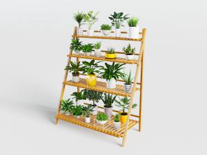现代实木多层梯形花架盆栽植物