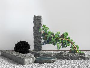 中式石柱松树景观小品