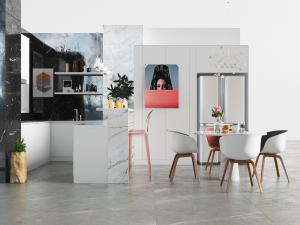 现代北欧开放式厨房吧台和餐桌椅组合