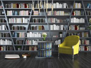 后现代黑色实木书柜、休闲沙发椅子