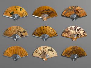 中式水墨书法图案的折扇墙饰挂件