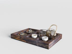 中式实木茶盘、茶具