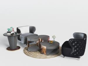 简欧菱形软包皮革靠背单人沙发、茶几3d模型 简欧菱形软包皮革靠背单人沙发、茶几