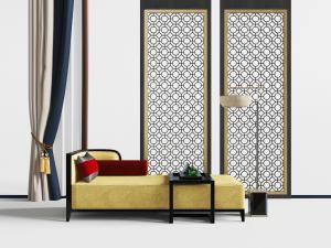 新中式黄色布纹的美人榻贵妃椅