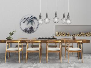 新中式长方形八人座茶桌椅组合