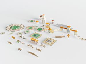 欧式小区大门、地面拼花和凉亭公共设施