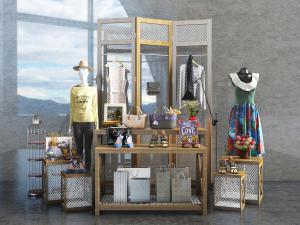 现代北欧服装店服装箱包装饰置物架