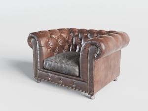 欧式菱形软包真皮低靠背单人沙发3d模型 欧式菱形软包真皮低靠背单人沙发