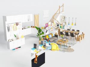 北欧多人沙发餐桌椅组合鞋柜楼梯3d模型 北欧多人沙发餐桌椅组合鞋柜楼梯