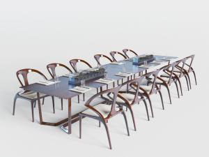 新中式实木会议桌3d模型 新中式实木会议桌