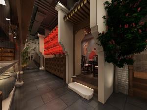 新中式徽派餐馆饭店过道走廊