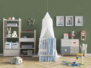 北欧实木婴儿床装饰置物架边柜