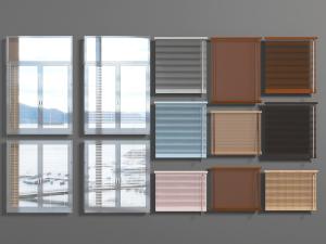 现代实木百叶窗帘、平开窗3d模型 现代实木百叶窗帘、平开窗
