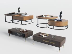 新中式实木圆形长方形茶几3d模型 新中式实木圆形长方形茶几